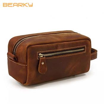 Most Quality Solid Color Simple Wear Resistant Men Genuine Leather Cosmetic Bag